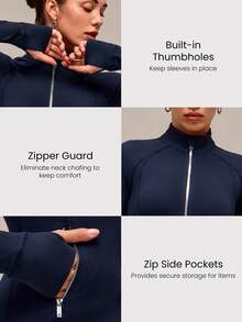 GLOWMODE FeatherFit™ Slim-It Streamline Performance Secure Pockets Zip Up Long Sleeve Jacket Low Impact Yoga Pilates Daily Spring Summer - Iron Gray - View 3