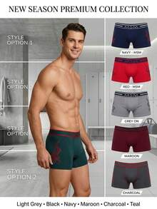Set Of 12 Pieces Of Men's Comfortable Elastic Boxer Underpants With Lettering Design - Multicolor C - View 3