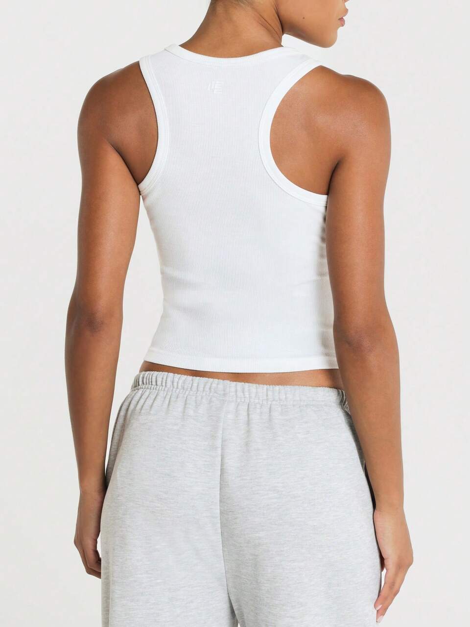 11SKNDS Ribbed Crop Tank Top With High Crew Neckline And Racerback Design, Sleeveless Fitted Cropped Tee For Summer And Everyday Casual Wear