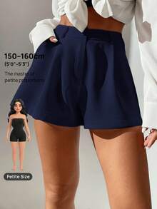 SHEIN PETITE 女款純色口袋休閒百搭日常短褲 - 藏蓝色 - 查看 8