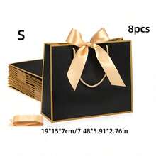 2/8pcs Black Gift Bags With Handles , Large Size Gift Bags, Suitable For Birthday Party, Wedding, Valentine's Day, Holiday Party Gift Packaging Bags - black - View 12