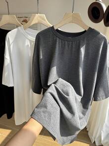 Comfortcana 春夏服飾 白色+黑色+灰色 3色圓領俐落百搭短袖寬鬆大尺碼T恤 3件組 春夏百搭俐落寬鬆T恤多件套裝 - 彩色 - 查看 4