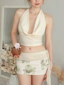 ROMWE Avant ROMWE X Elena Katey 夏季度假深垂領吊帶背心與花卉印花高衩魚尾下擺低腰裙 2 件套 - 彩色 - 查看 6