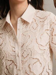 Anewsta Summer New Elegant Loose Fit Semi-Sheer Women Blouse - Apricot - View 3