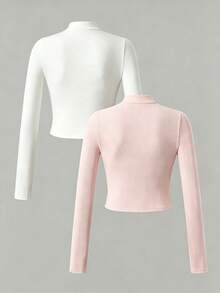 Teen Girl Solid Color Long Sleeve Zip-Up Jacket - Multicolor - View 2