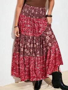 Nubod Plus Size Patchwork Waist Floral Print Casual Vacation Skirt For Women - Multicolor - View 7