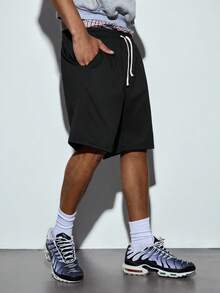 Modcrash 2pcs/Set: Men's Casual Drawstring Sports Shorts, Black & Grey - Multicolor - View 4