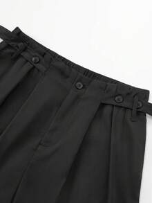 PAVTROS Pantalones de pierna ancha de unicolor plisados casuales y versátiles para uso diario para hombres - Negro - Ver 6