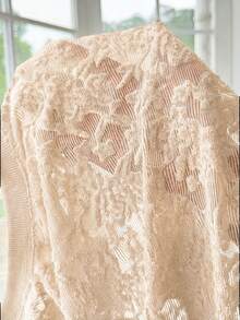 SHEIN EZwear 大尺碼女款法式浪漫風蕾絲透視T恤 - 白色 - 查看 7
