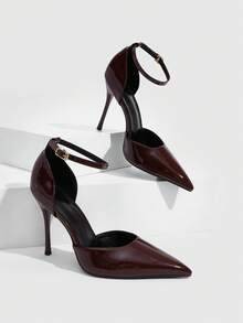 CUCCOO SZL Women's Stiletto Heels With A Closed Back And Glossy Finish, Simple And Stylish For Commuting. - Coffee Brown - View 1