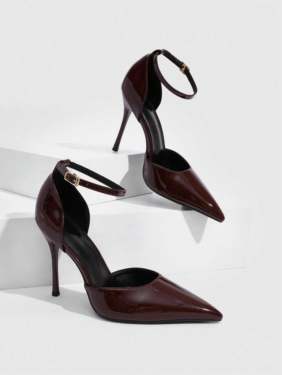 CUCCOO SZL Women's Stiletto Heels With A Closed Back And Glossy Finish, Simple And Stylish For Commuting. - Coffee Brown - View 1
