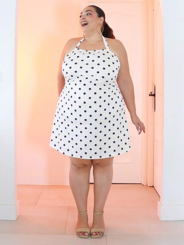 Pretty and Ole 女士圆点图案挂脖迷你连衣裙