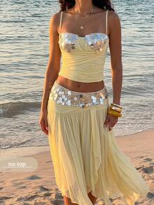 Opulessa Women's Sequin Pattern Pleated Casual Sequin Sexy Versatile Daily Wear Skirt Beach Silver Summer - Yellow - View 3