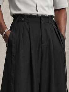 PAVTROS Pantalones de pierna ancha de unicolor plisados casuales y versátiles para uso diario para hombres - Negro - Ver 5