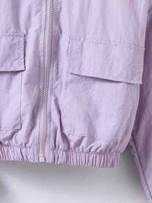 SHEIN Sparklyn 青少年女孩純色連帽拉鍊休閒百搭日常外套 - 淡紫色 - 查看 6