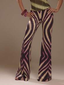 MUSERA Multi Colour Zebra Printed Slinky Flared Low Rise Pants Summer Holiday Ibiza Festival Zarina Autumn Fall Winter - Multicolor - View 3