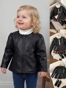 SHEIN Baby Girl Cute Versatile Black Thermal Lined Jacket Coat For Autumn/Winter - Black - View 6
