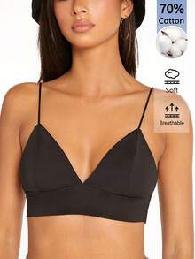 SHEIN BASICS 女款純色休閒百搭日常穿著細肩帶背心上衣 - 黑色 - 查看 4
