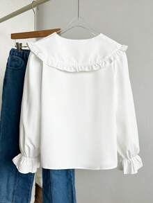 Tween Girl Solid Color Pleated Casual Versatile Daily Wear Shirt - White - View 2