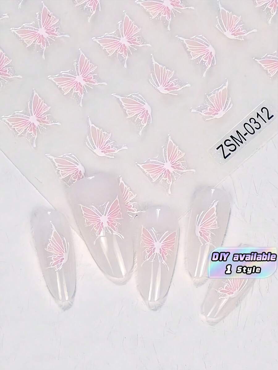 精緻蝴蝶翅膀美甲貼紙 自黏式無香手腳飾品 優雅設計 易於貼附 適合秋冬 DIY 美甲 - ZSM312 - 查看 1