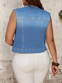 EMERY ROSE EMERY ROSE Plus Size Women's Single-Breasted Casual Versatile Denim Vest - Light Wash - View 2