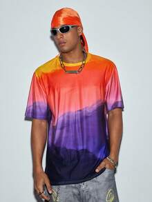 Modcrash Camiseta de manga corta de cuello redondo con estampado digital degradado de moda casual para hombres, camiseta deportiva, ajuste regular, tela elástica de punto, verano - Multicolor - Ver 4
