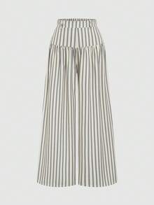 Elenzga French Style Drapey Wide Leg Pants, Slimming Striped Elegant Casual Commute Long Pants For Women - Multicolor - View 5
