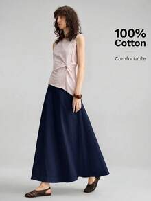 Ontre Women's Comfortable Skin-Friendly Premium Textured Fabric Fitted A-Line Skirt With Side Shell Button Decoration, Vacation Beach Casual Fashion Low-Key Old Money Style High-End Cruise Wear, Minimalist Luxury Quality Essential Outfit, Fashion Business Casual Urban Women's Office Wear, City Commute High-Quality Airport Wear, All-Season Versatile Clothing - Navy Blue - View 6