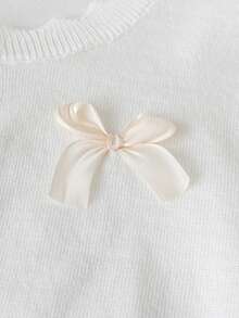 SHEIN 女童白色短版針織開襟衫，蕾絲飾邊、圓領、長袖、蝴蝶結裝飾，百搭春秋輕便披肩式針織外套 - 白色 - 查看 6
