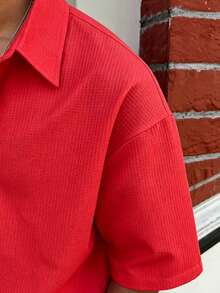 PAVTROS Men's Solid Color Short Sleeve Single-Breasted Casual Shirt - Red - View 6