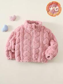 Baby Girl Winter Zipper Long Sleeve Heart Pattern Jacket - Pink - View 9