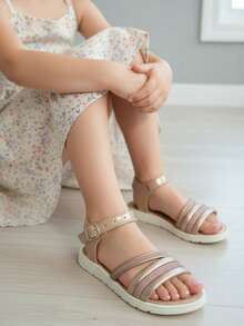 Sandalias para Niña y Hebilla Ajustable - Camel brilloso - Ver 5