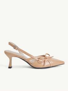 CUCCOO CHICEST Nude Pointed Stiletto Sandals, Elegant Style, Patent Leather Material, Bow Decoration, Party Commuting Light Mature Woman - Apricot - View 3