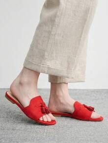 CUCCOO BIZCHIC 女款麂皮質感經典平底拖鞋，舒適百搭，適合夏季通勤與辦公穿著 - 玫瑰紅6 - 查看 4