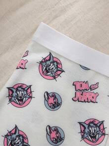 TOM & JERRY X SHEIN Women's Cartoon Print Button Casual Flat Shorts - Beige - View 6