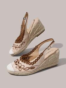 Styleloop Ladies, Rubber Band Cross Strap, Straw Rope, Sandals, High Heels. - Beige - View 6