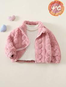 Baby Girl Winter Zipper Long Sleeve Heart Pattern Jacket - Pink - View 10