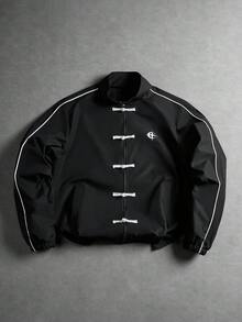 PAVTROS Men's Frog Button Design Long Sleeve Casual Jacket - Black - View 3