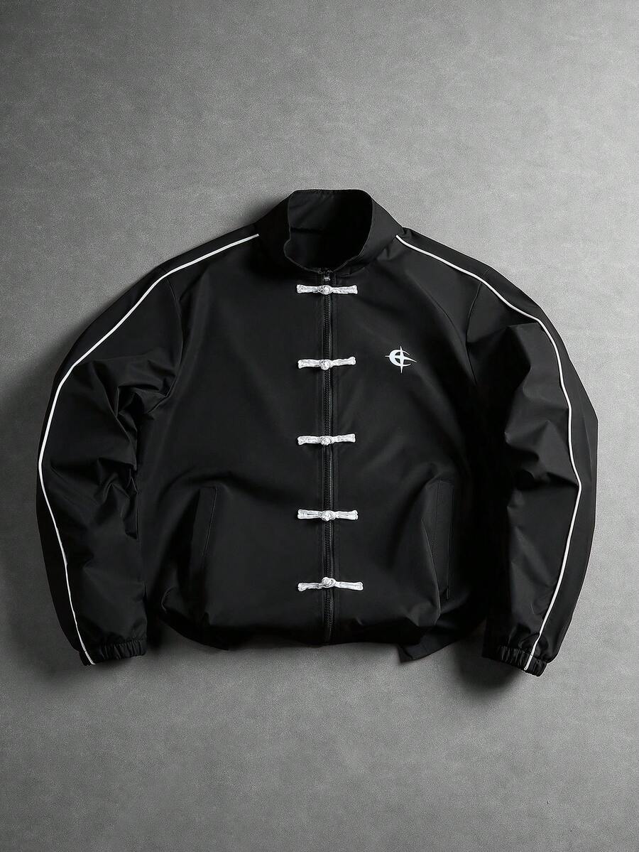 PAVTROS Men's Frog Button Design Long Sleeve Casual Jacket - Black - View 1