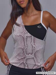 Musera Sport Black Snake Print One Shoulder Strappy Stripe Side Sport Logo Tank Top Only Gym Pilates Fitness Daily Casual Everyday Running Void - Black - View 2