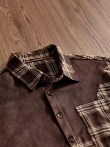 SWAVVY Spring/Summer Men's Patchwork Corduroy Short Sleeve Shirt - Khaki - View 5