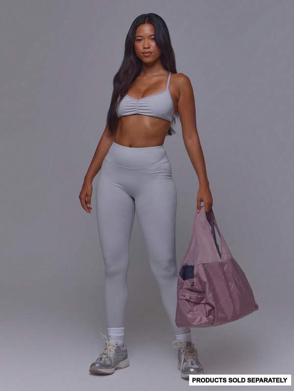 Musera Sport Leggings deportivos ajustados de cintura alta con logo, color gris lila, para pilates, fitness, uso diario y casual, Void