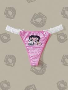 Betty Boop x SHEIN سروال داخلي نسائي بطبعة كرتونية منقطة - وردي - مشاهدة 1