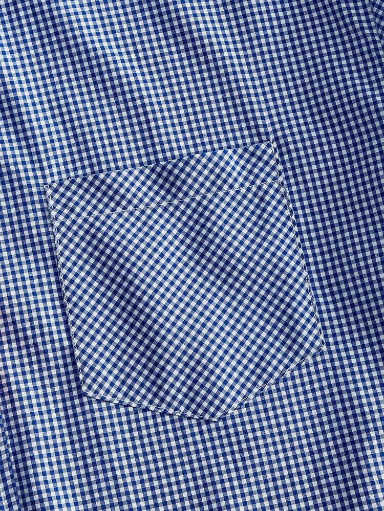 ROMWE MEN Street Life Camisa de moda para hombre a cuadros con botones, manga corta y bolsillo - Azul - Añade 3