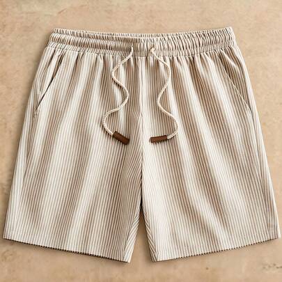 メンズ ドローストリング ウエスト ストライプ ポケット カジュアルショーツ