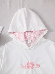 青少年女孩休閒時尚可愛粉色花卉刺繡套頭運動衫 - 白色 - 查看 4