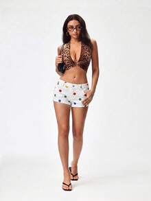 SHEIN ICON 女款低腰牛仔迷你短褲 - 彩色 - 查看 3