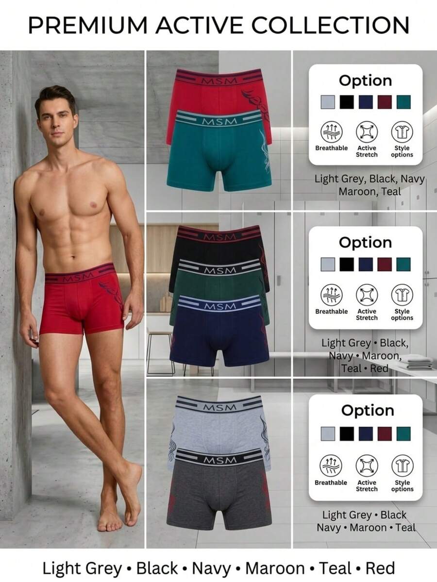 Set 12 piezas de calzoncillos bóxer elásticos cómodos para hombre con banda con diseño de letras - Multicolor B - Ver 1