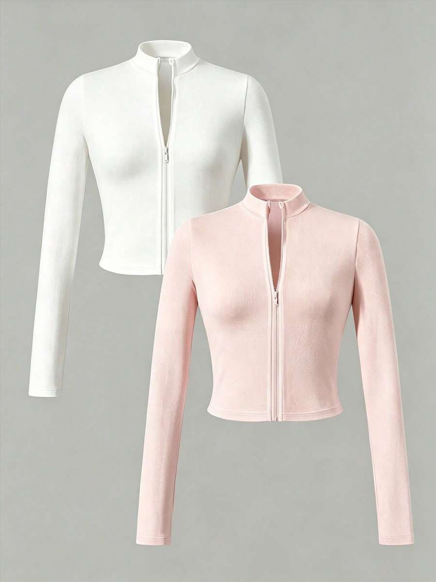 Teen Girl Solid Color Long Sleeve Zip-Up Jacket - Multicolor - View 1