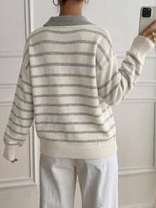 DAZY Women's Slouchy Colorblock Henley Neck Top With 2 In 1 Design Soft Knit Sweater - Grey - View 6